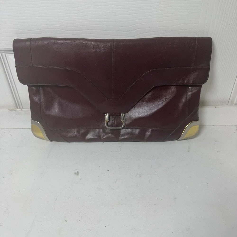 Lou Taylor Purse‎ Red Handbag Messenger Leather VTG Pop Up Hinged Mirror Italy